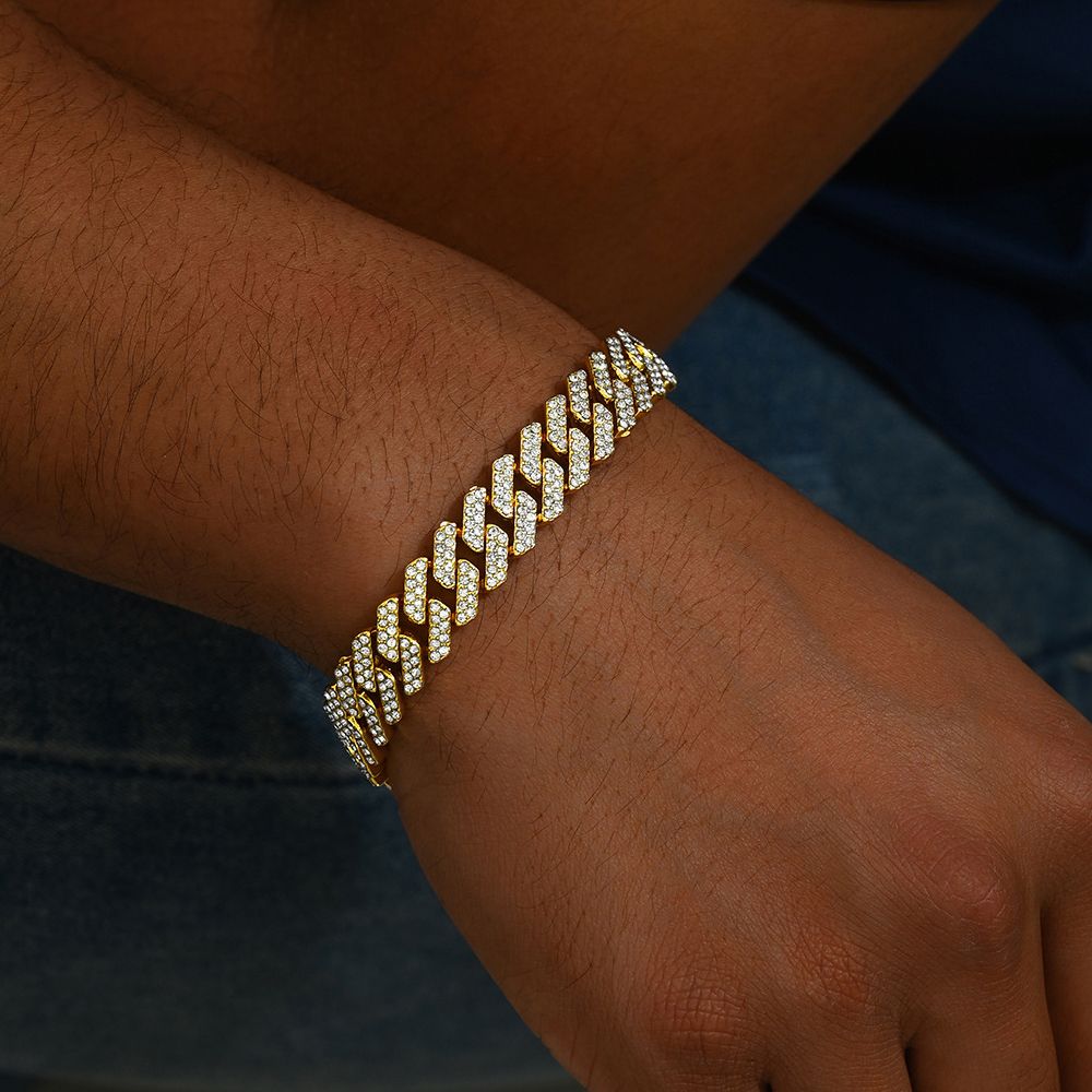2 In 1 Necklace + Bracelet Set Alloy Necklace Bracelet Rhinestone Cuban Chains