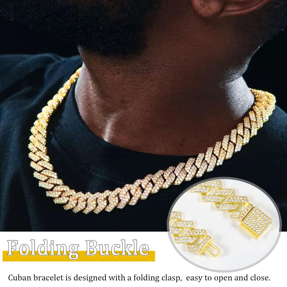 2 In 1 Necklace + Bracelet Set Alloy Necklace Bracelet Rhinestone Cuban Chains