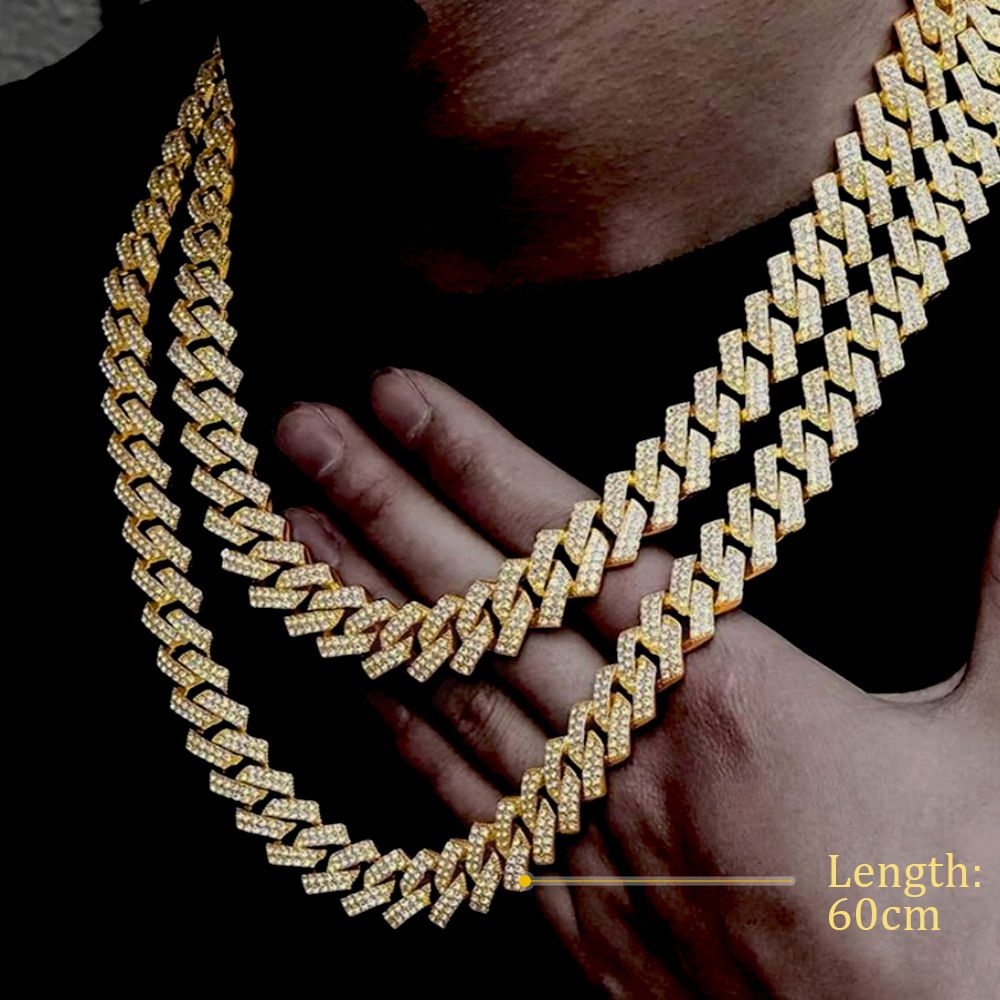 2 In 1 Necklace + Bracelet Set Alloy Necklace Bracelet Rhinestone Cuban Chains