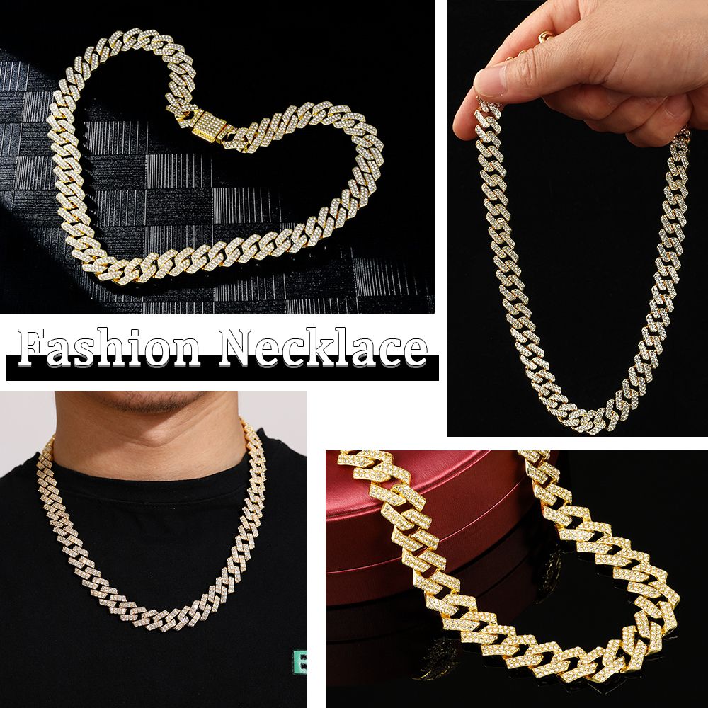 2 In 1 Necklace + Bracelet Set Alloy Necklace Bracelet Rhinestone Cuban Chains