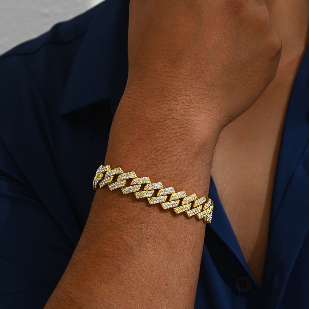 2 In 1 Necklace + Bracelet Set Alloy Necklace Bracelet Rhinestone Cuban Chains