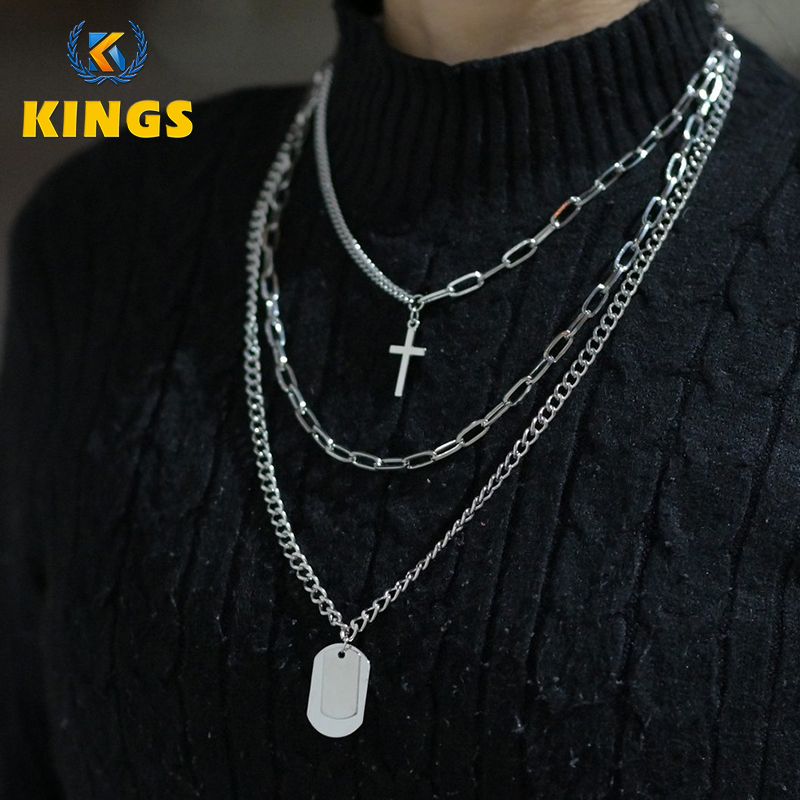 New Arrival 3 In 1 Necklace Alloy Necklace Silver Pendant Necklace Simple Titanium Steel Necklace