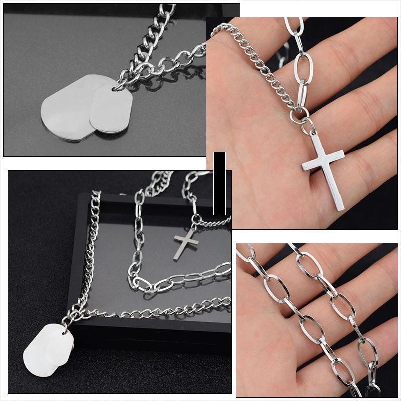 New Arrival 3 In 1 Necklace Alloy Necklace Silver Pendant Necklace Simple Titanium Steel Necklace