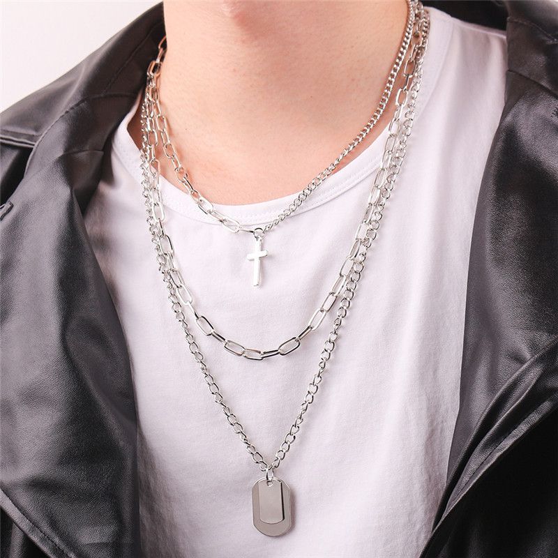 New Arrival 3 In 1 Necklace Alloy Necklace Silver Pendant Necklace Simple Titanium Steel Necklace