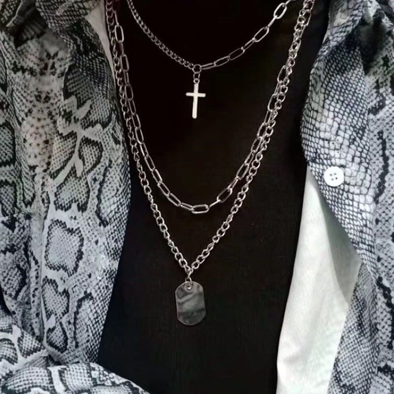 New Arrival 3 In 1 Necklace Alloy Necklace Silver Pendant Necklace Simple Titanium Steel Necklace