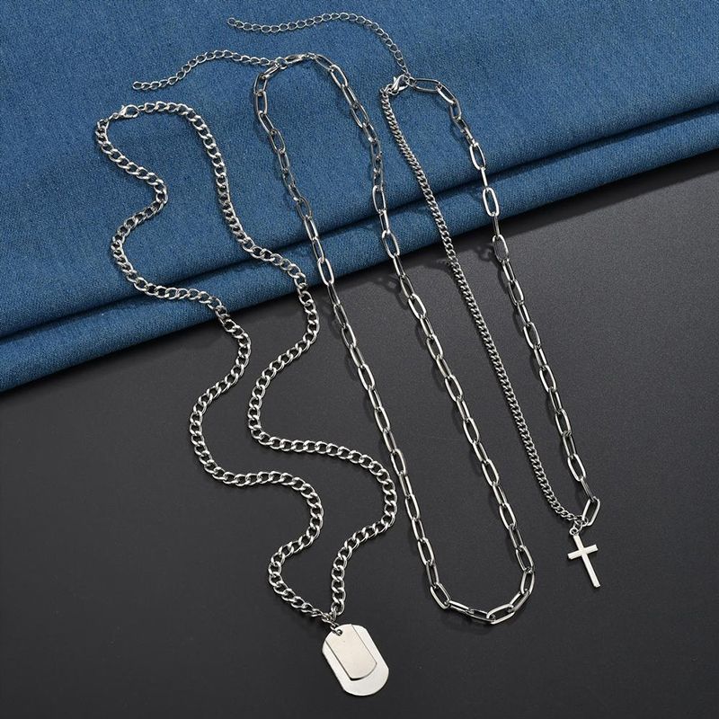 New Arrival 3 In 1 Necklace Alloy Necklace Silver Pendant Necklace Simple Titanium Steel Necklace