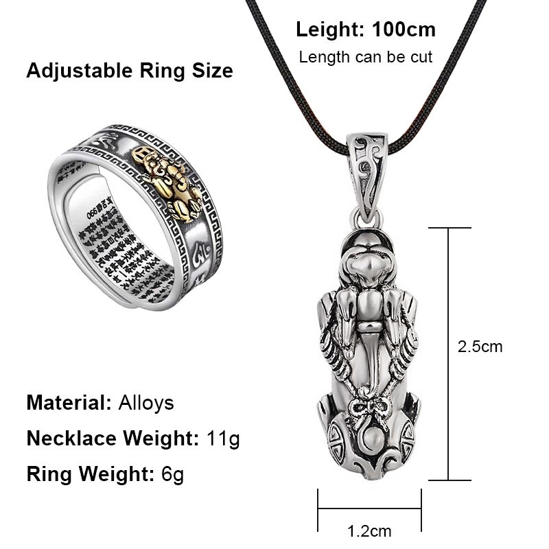 New Arrival Men Necklace + Ring Set Alloy Necklace Pendant Necklace Alloy Ring Fortune Pi Xiu Pendant