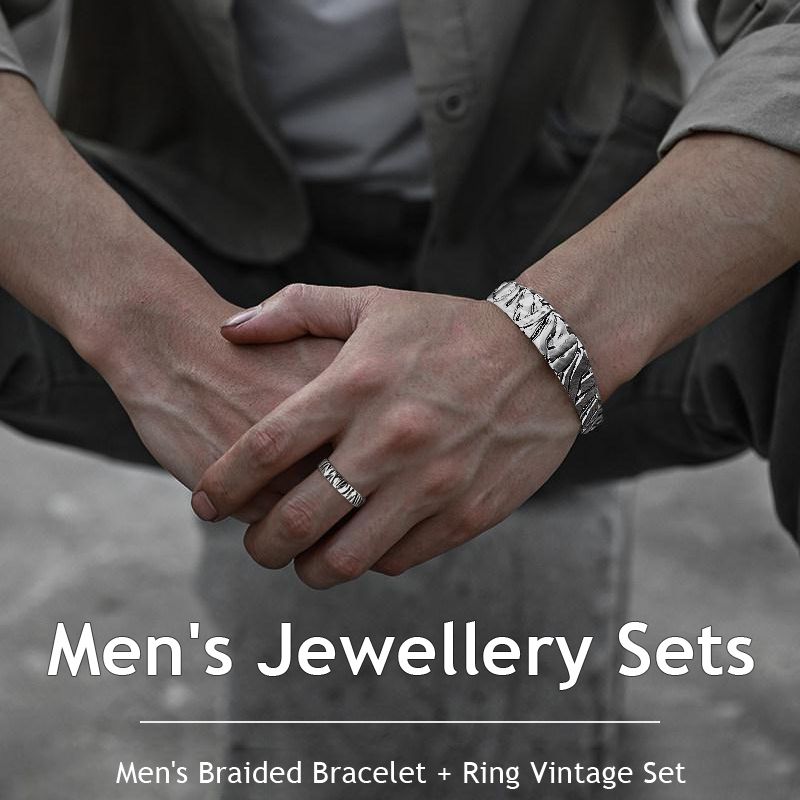 New Arrival Men Bracelet+ Ring Set Alloy Bracelet Ring Simple Accessories Set Men Jewelry set