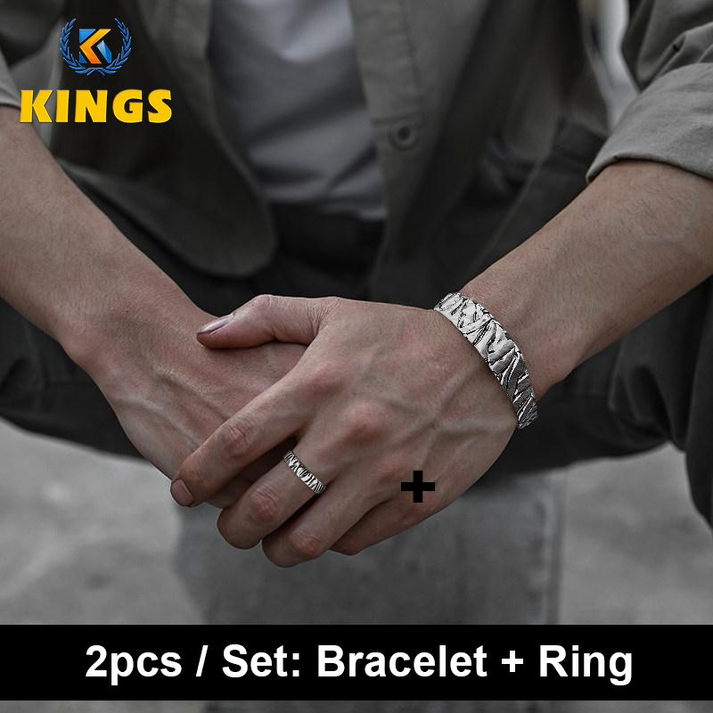 New Arrival Men Bracelet+ Ring Set Alloy Bracelet Ring Simple Accessories Set Men Jewelry set