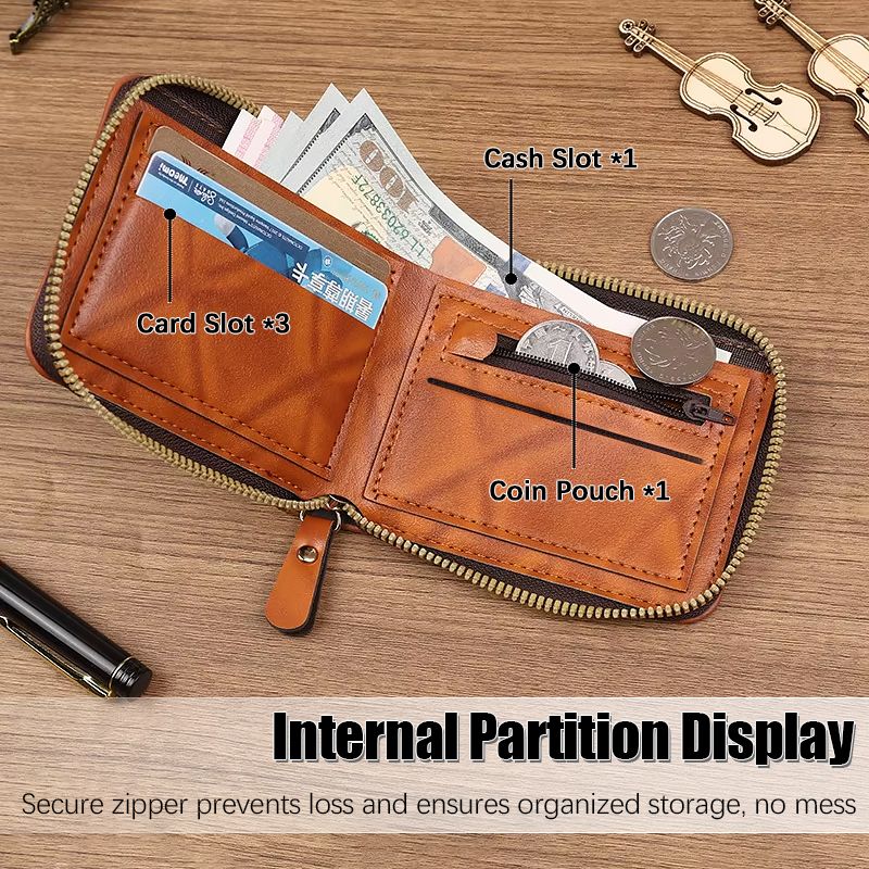 Men Short Wallets Personal Wallet Billfold Zipper Horizontal Wallet Credit Card Holder