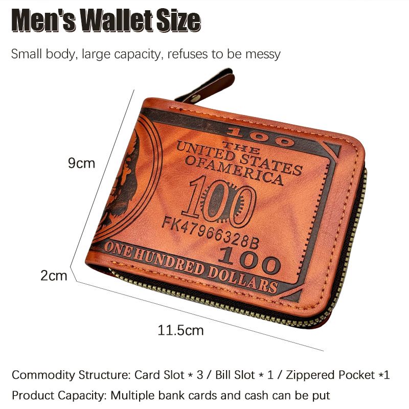 Men Short Wallets Personal Wallet Billfold Zipper Horizontal Wallet Credit Card Holder
