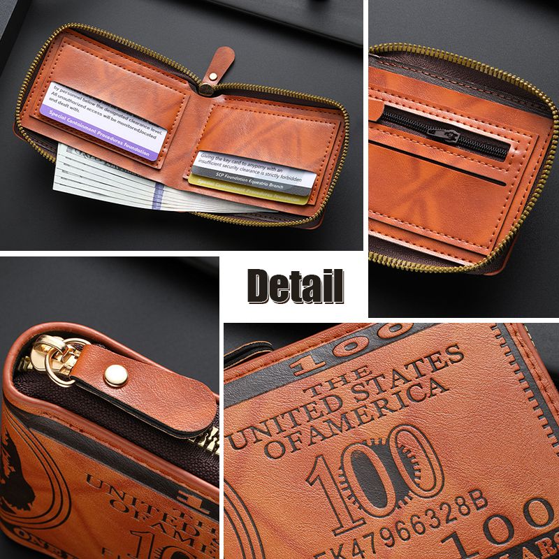 Men Short Wallets Personal Wallet Billfold Zipper Horizontal Wallet Credit Card Holder