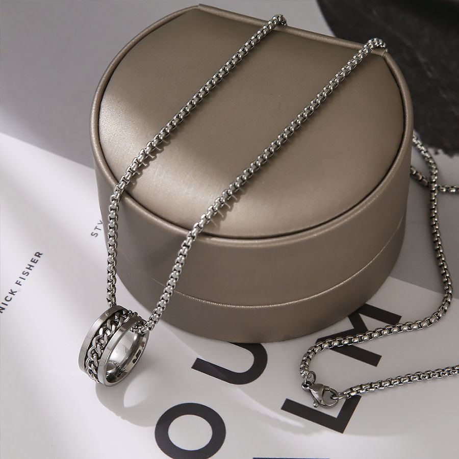 New Arrival Necklace Alloy Necklace Rotating Pendant Necklace Simple Style Titanium Steel Necklace Ring Necklace