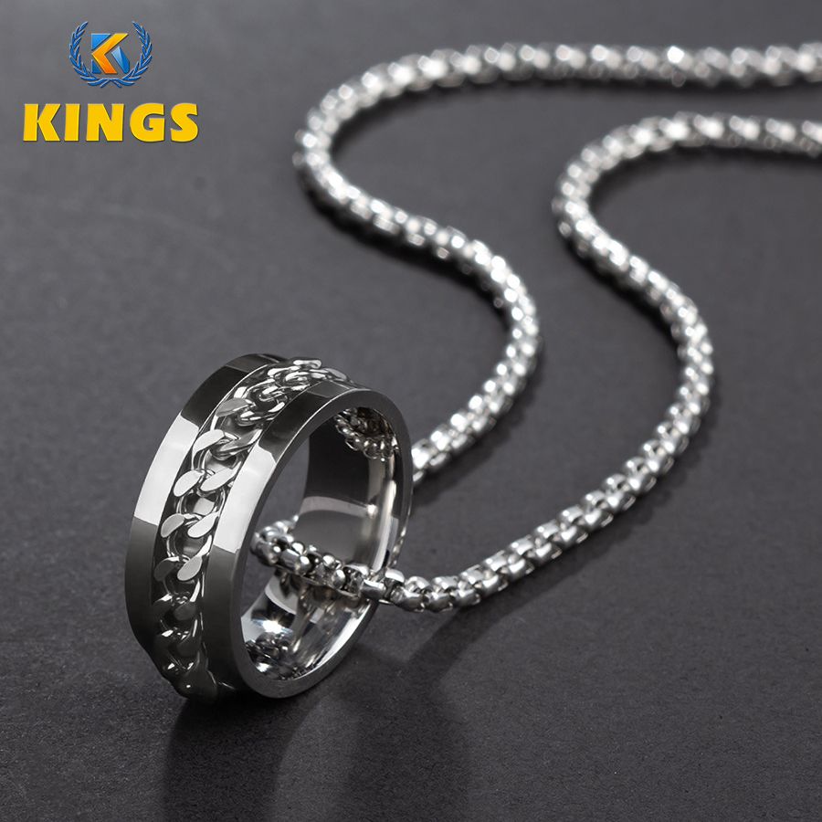 New Arrival Necklace Alloy Necklace Rotating Pendant Necklace Simple Style Titanium Steel Necklace Ring Necklace