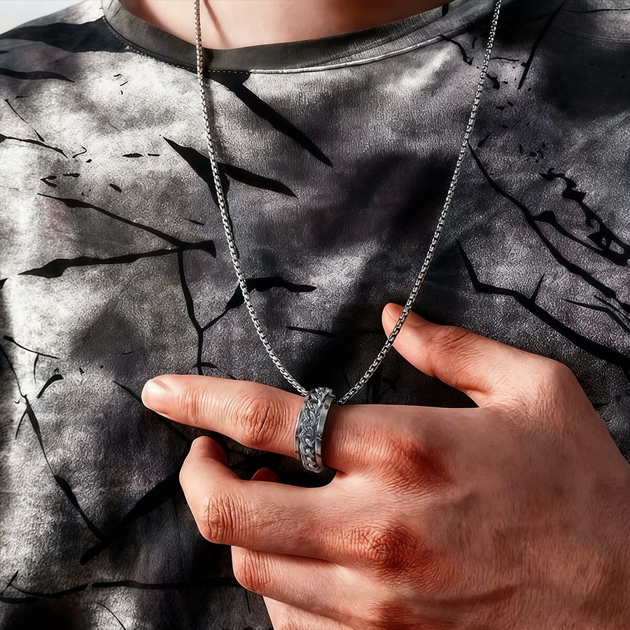 New Arrival Necklace Alloy Necklace Rotating Pendant Necklace Simple Style Titanium Steel Necklace Ring Necklace