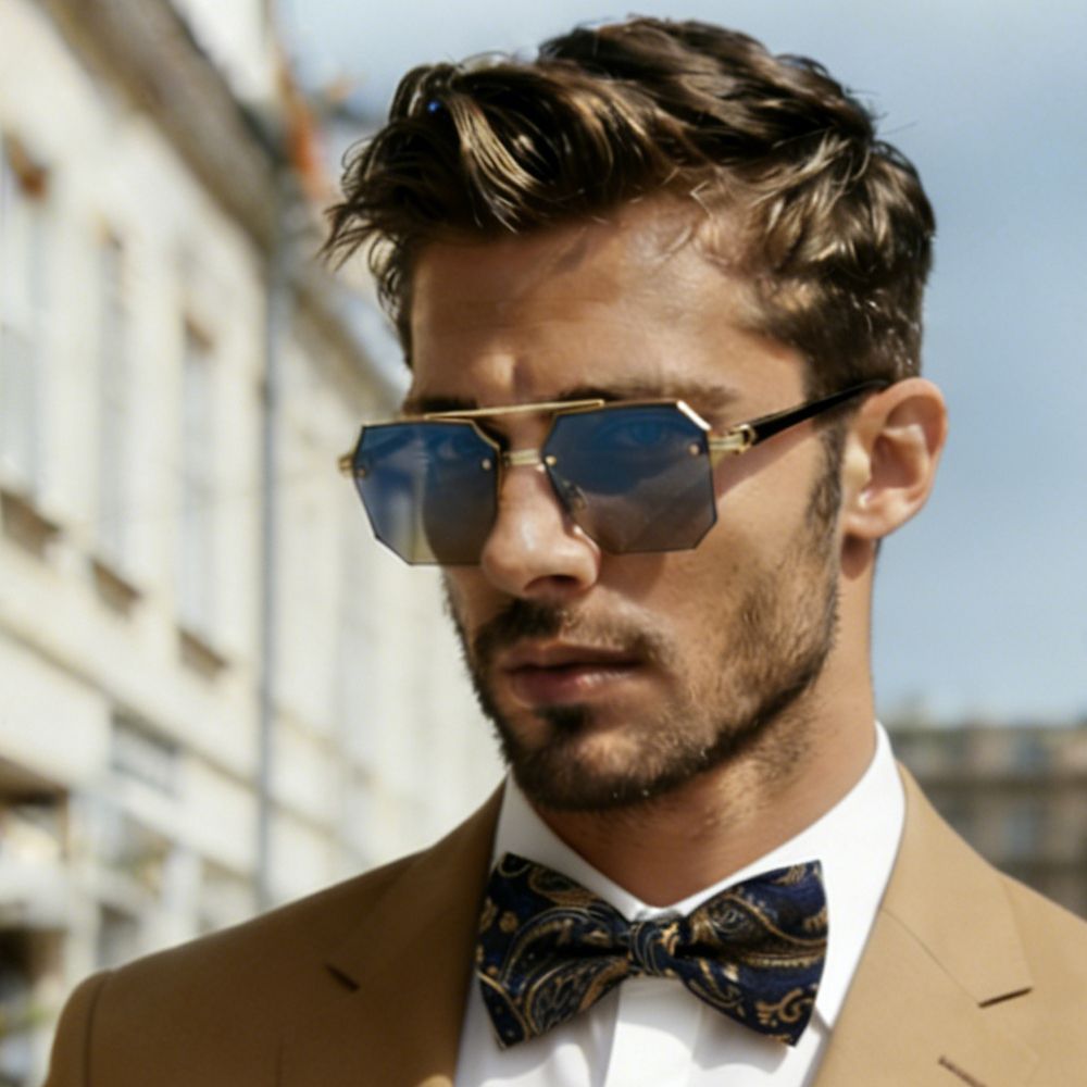 New Arrival Men Watch + Sunglasses + Bow Tie Set Gold Wrist Watches Gradient Lens sunglasses Fancy Bow Tie
