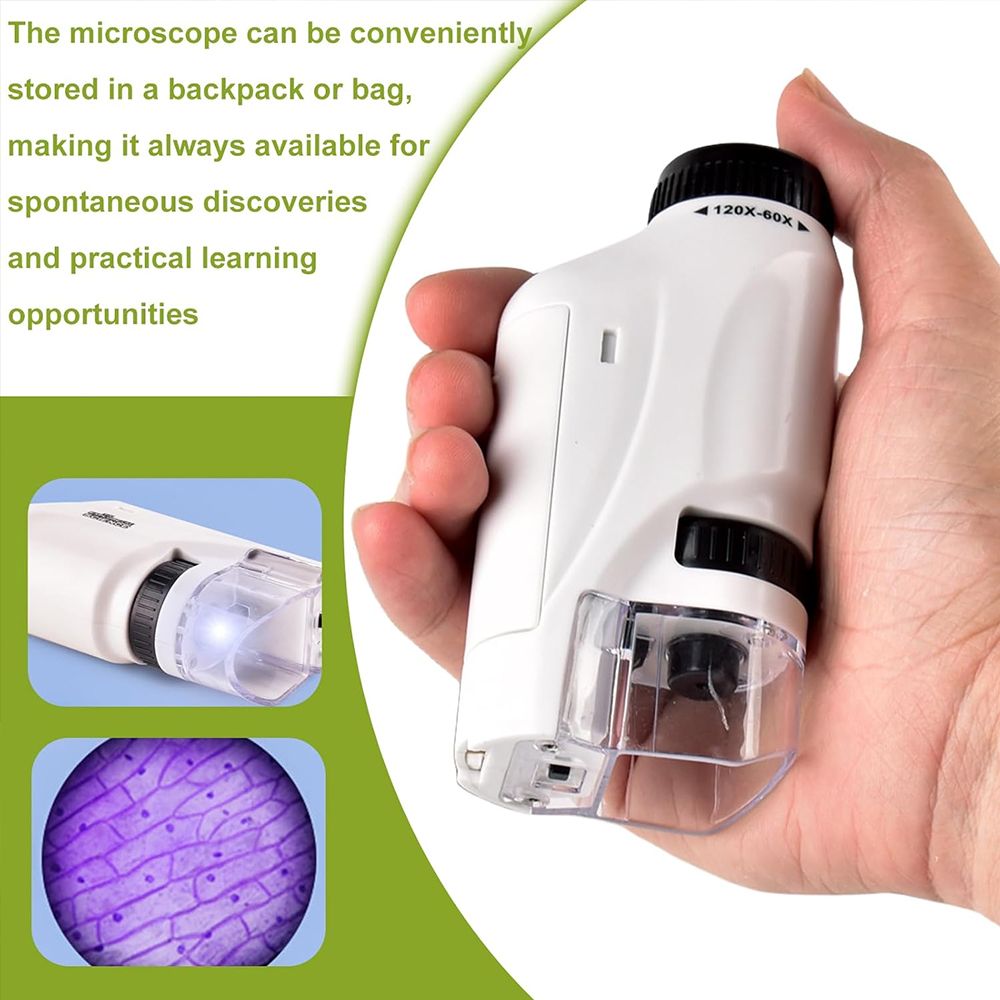 New Arrival Portable Optical Microscope 60X - 120X Miniature Microscope Built-in LED Lighting Fixture