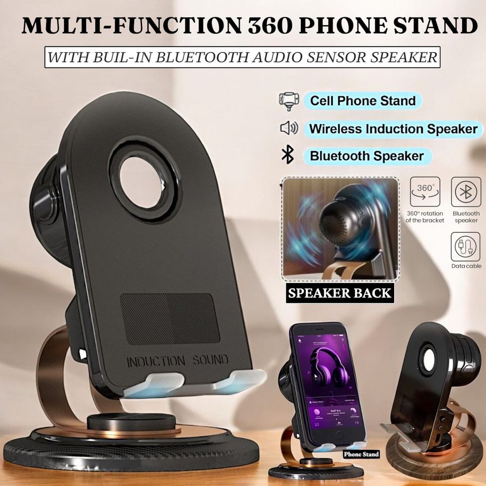 Wireless Bluetooth Speaker Portable Amplifying Speaker Rotating Sensor Speaker Smart Induction Phone Stand Speaker