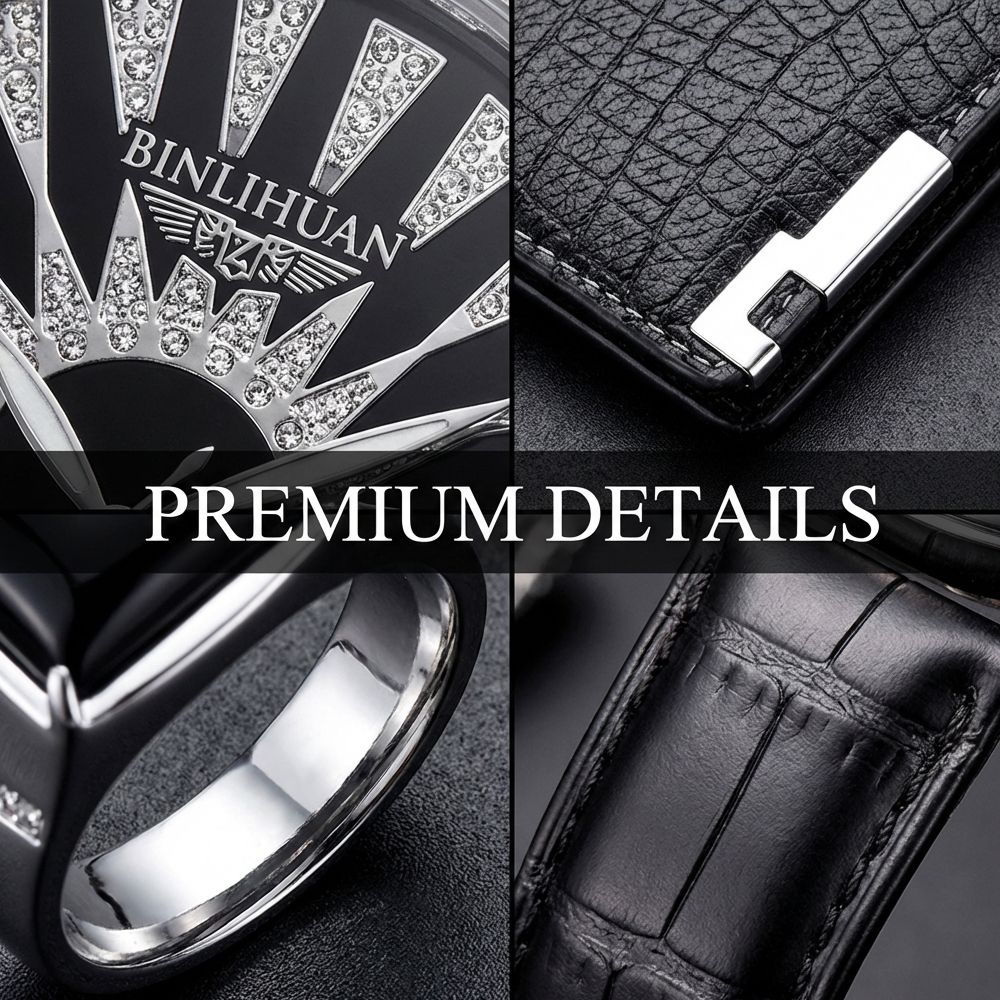 Men Watch + Wallet + Ring Set Male Wrist Watch Short Wallet Black Agate Ring Set Quartz Watch Horizontal Alloy Ring Set