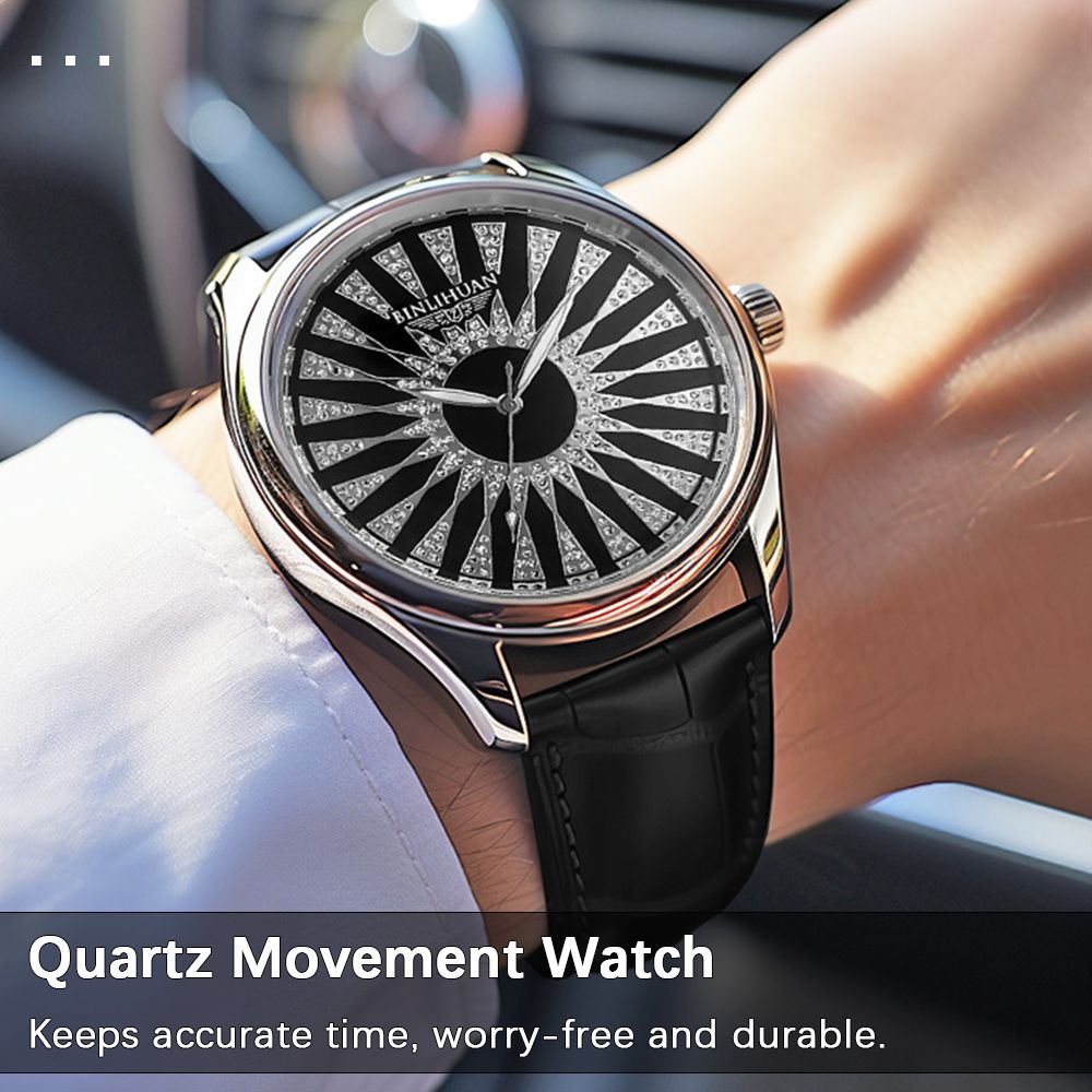 Men Watch + Wallet + Ring Set Male Wrist Watch Short Wallet Black Agate Ring Set Quartz Watch Horizontal Alloy Ring Set