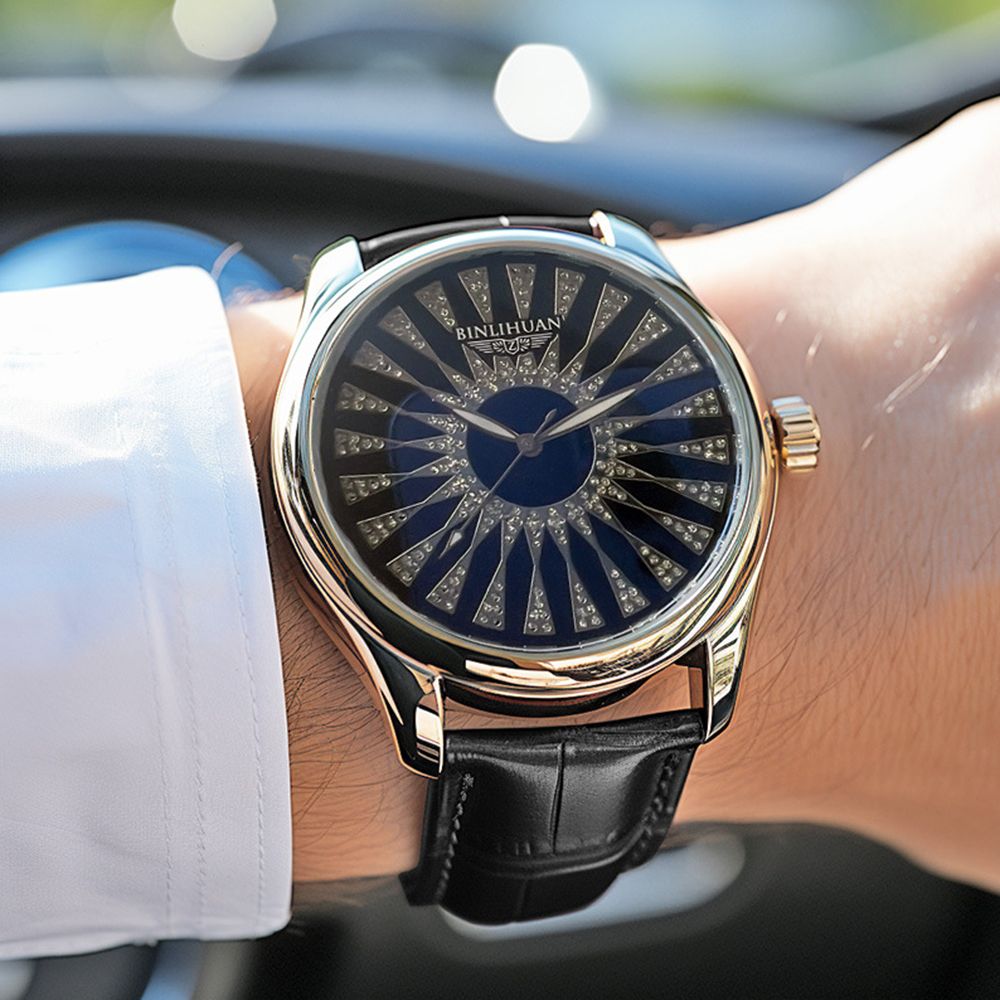 Men Watch + Wallet + Ring Set Male Wrist Watch Short Wallet Black Agate Ring Set Quartz Watch Horizontal Alloy Ring Set