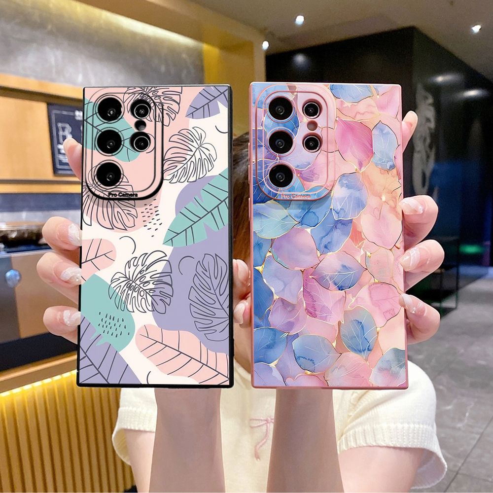 for Samsung Galaxy A15 A05 A35 A55 A04E A14 A24 A34 A54 A33 A53 A73 5G A32 A52S A72 A31 A51 A71 A11 A50 A03S Luxury Leaves Full Protective Case Anti Drop Cover