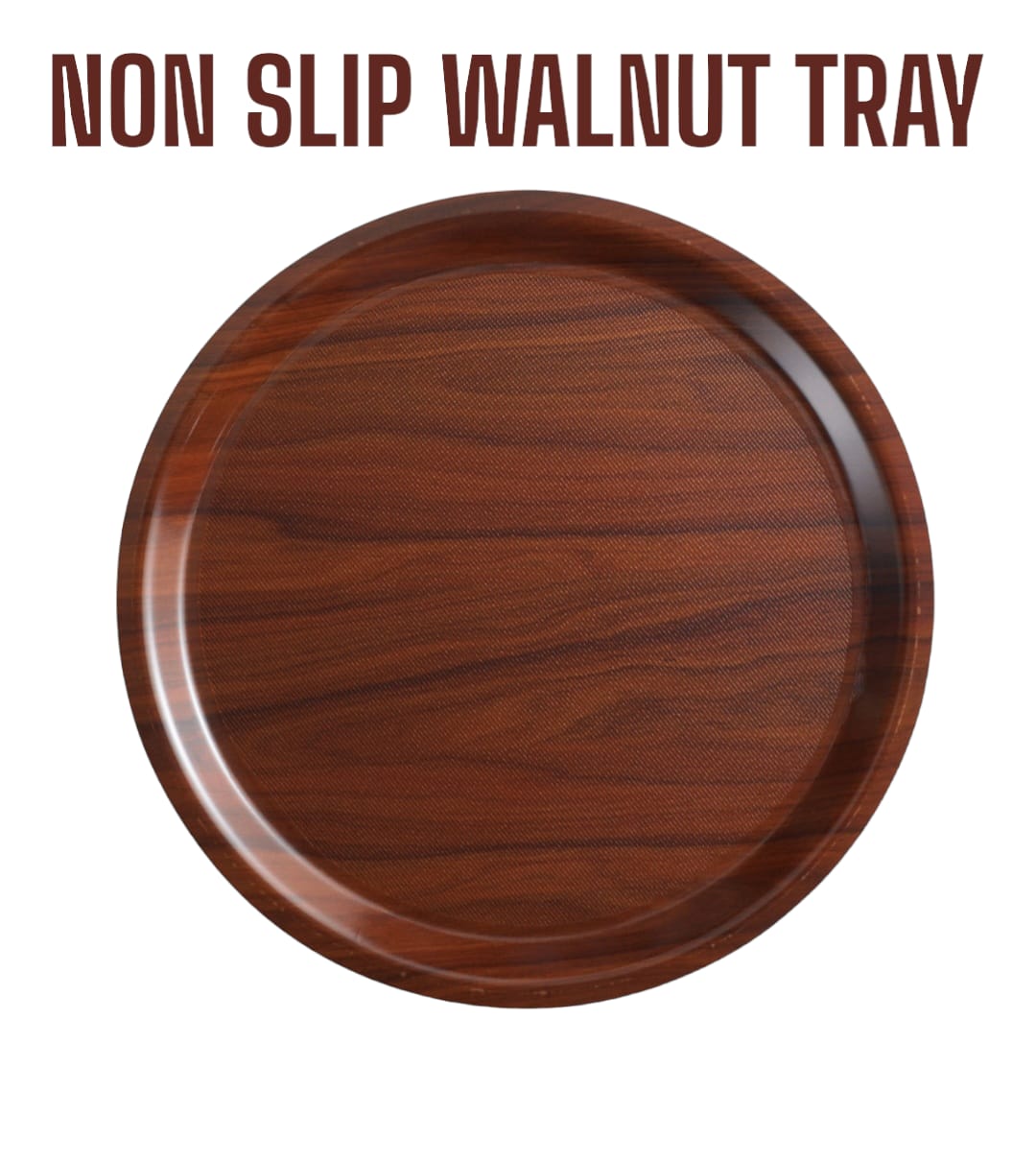 Elegant Non-Slip Walnut Round Serving Tray – Premium Kitchen & Dining Accen suitable for Big Hotel and Bars