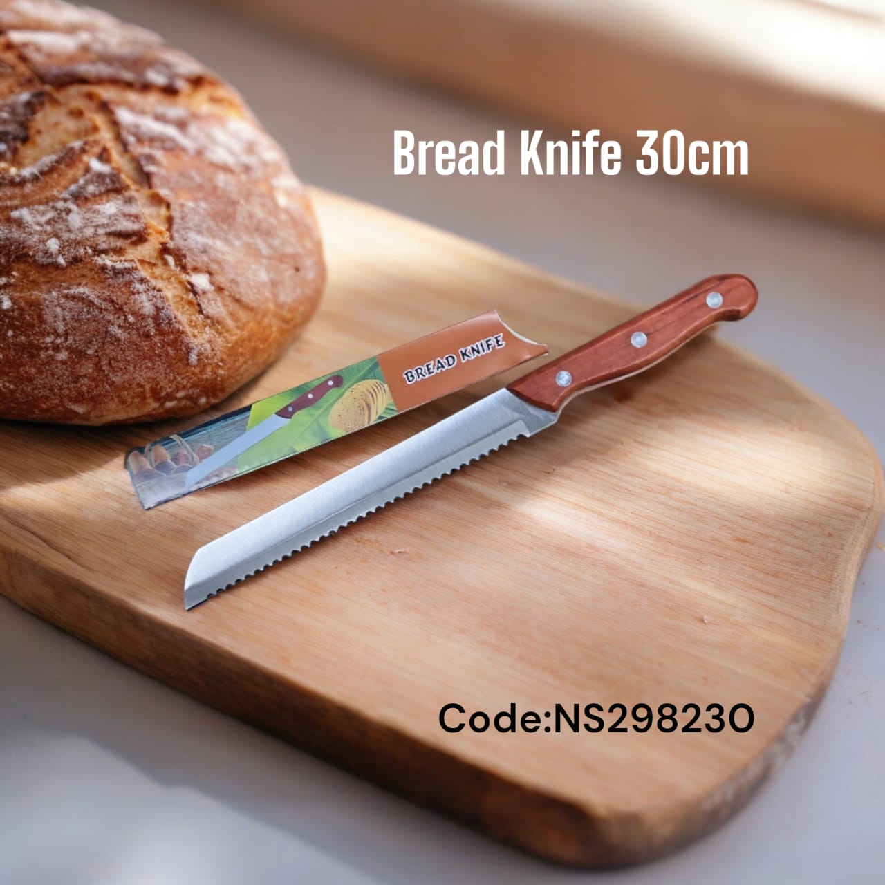 Wooden handle stainless steel kitchen bread knife with wooden handle