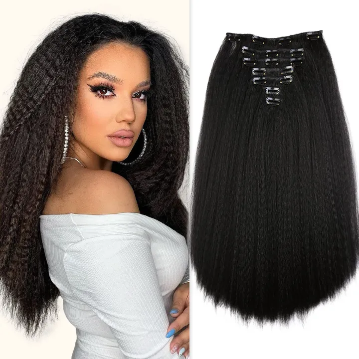 Long Sythentic hair extension 16 clips 7 set Yaki Kinky Straight clip ins hair extension