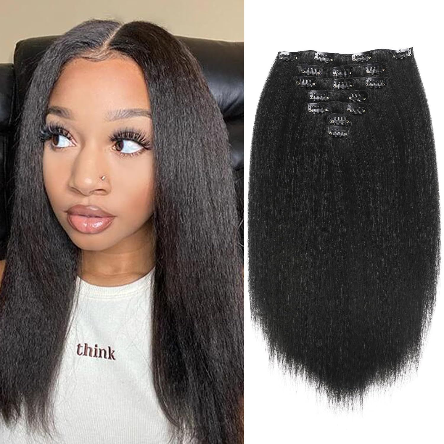 Long Sythentic hair extension 16 clips 7 set Yaki Kinky Straight clip ins hair extension
