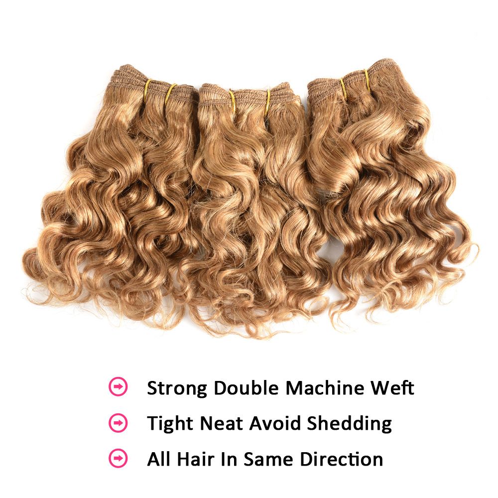 7pcs set hair weaves 100% real humna hair bundles hair weaves short curly body wave hair weaves gold red black color hair
