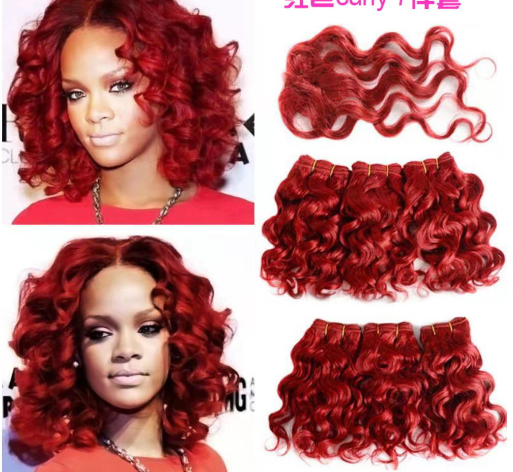 7pcs set hair weaves 100% real humna hair bundles hair weaves short curly body wave hair weaves gold red black color hair