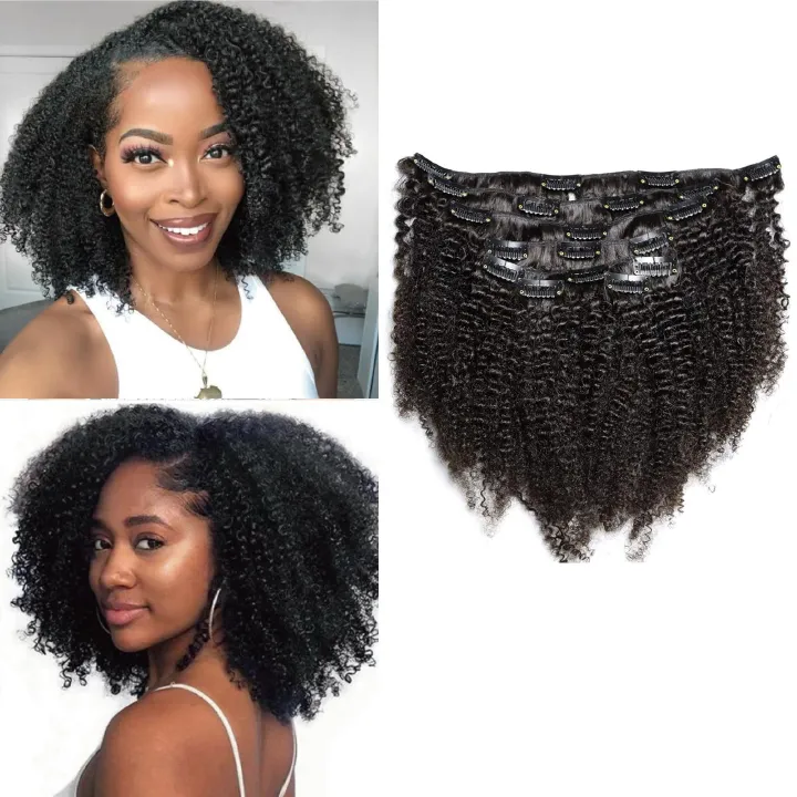 100% Real Human Hair 8pcs Set Afro Kinky curly Clip In Human Hair