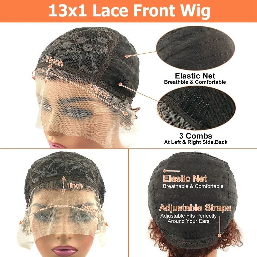 100% Human hair wig 13*1 lace frontal  curly short wig natural black color wig