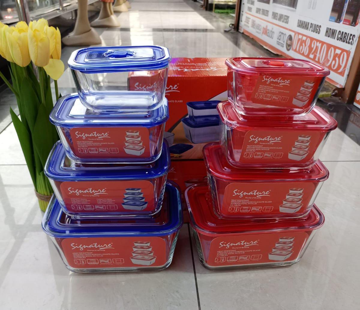 Set of 4pcs Heat resistant high borosilicate kitchen glass storage bowls with plastic lids