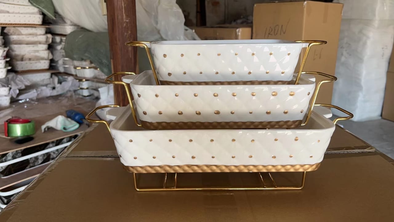 Set of 3pcs high quality kitchen ceramic chaffing dishes