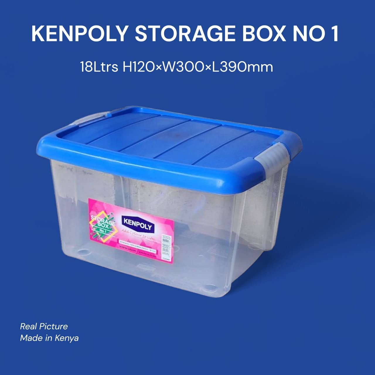 Kenpoly Heavy-Duty Home Storage Box – 18L Durable Plastic Container with Secure Lid and Transparent Design for Easy Home or Office Organization