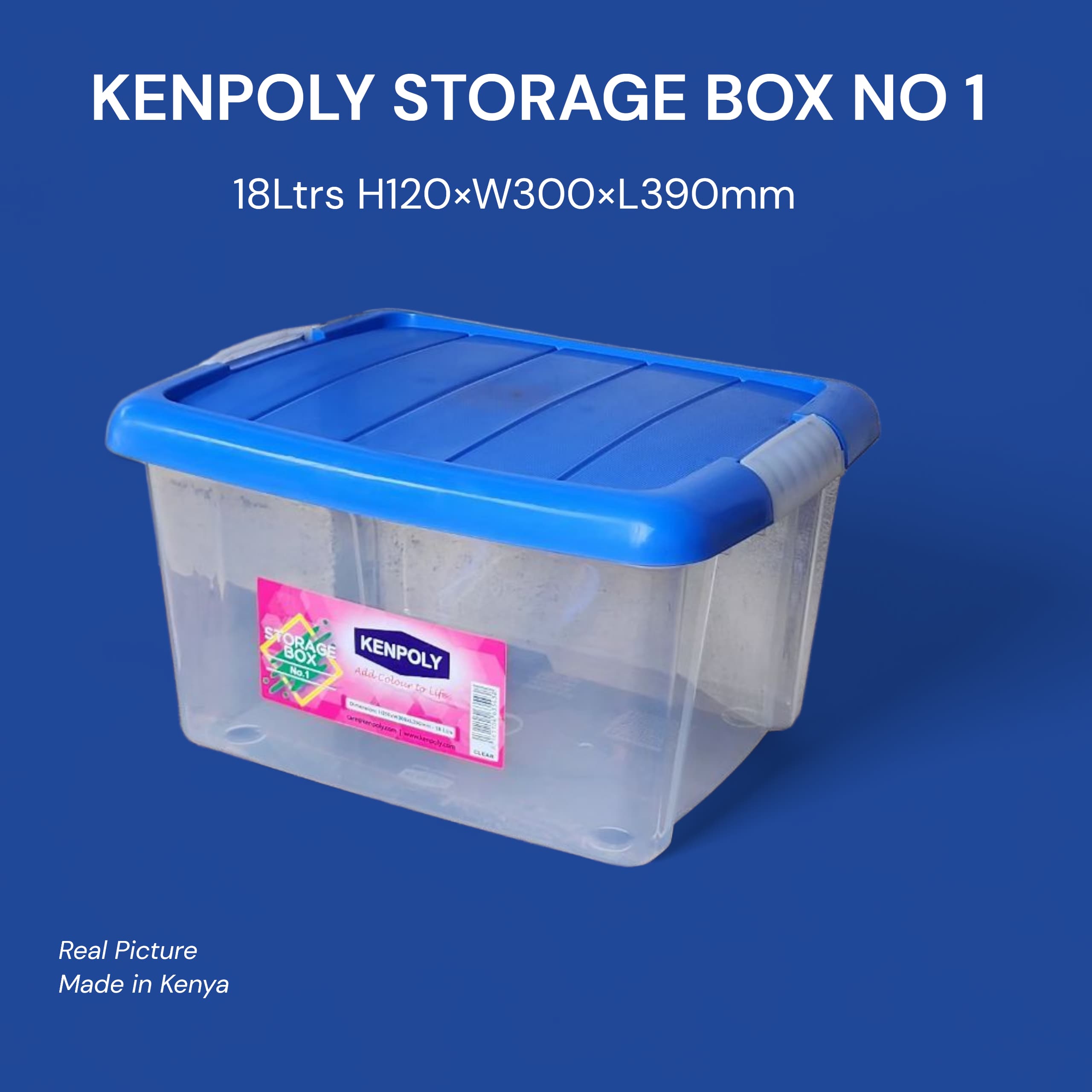 Kenpoly Heavy-Duty Home Storage Box – 18L Durable Plastic Container with Secure Lid and Transparent Design for Easy Home or Office Organization