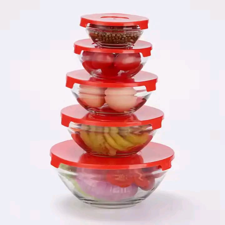 10pcs High Quality Microwave Friendly Kitchen Glass Storage Bowls Set – Includes 5 Glass Bowls & 5 Lids for Meal Prep, Food Storage, and Easy Reheating