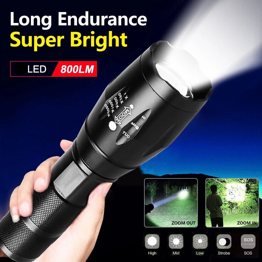 Super Bright Tactical LED Flashlight & Torch – Powerful Zoomable Light with 3 Modes for Outdoor, Emergency, and Tactical Use with High Lumen Brightness