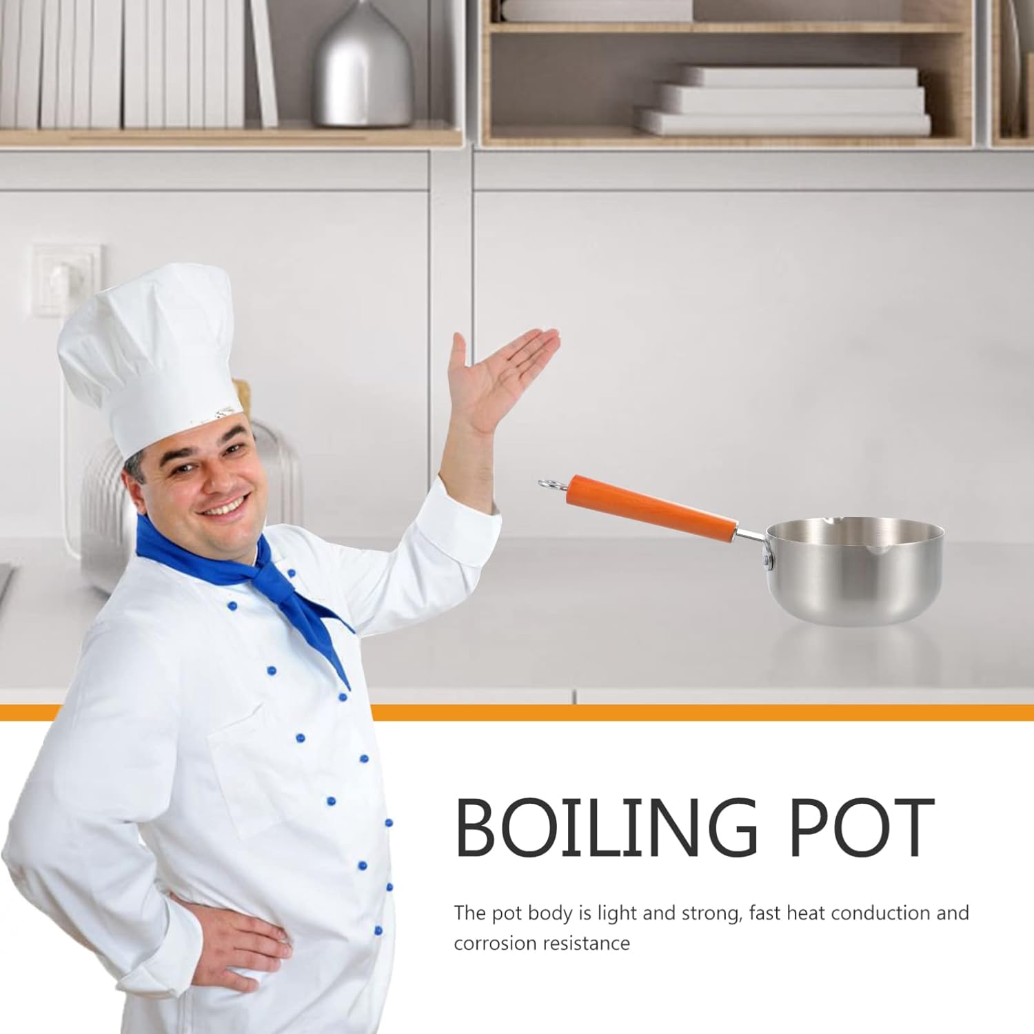 2L Stainless Steel Non-Stick Calibrated Japanese Pan Noodle Pot – Spaghetti, Milk, Tea Pot with Wooden Handle Soup Pan for Even Cooking and Easy Cleaning