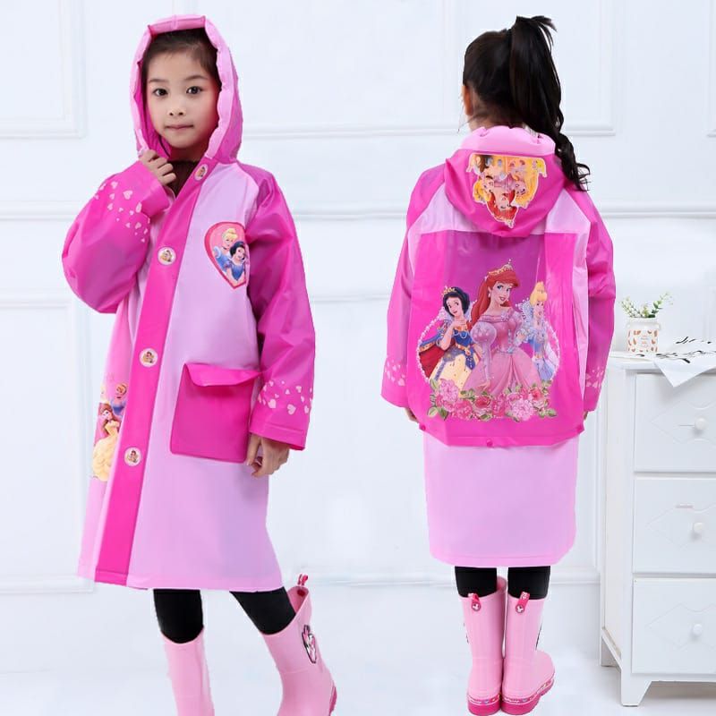 Inflatable Brim Kids Disney Cartoon Themed Raincoats with Hat Poncho – Includes Expandable Backpack Space & Storage Bag in Mickey, Spiderman, Hello Kitty