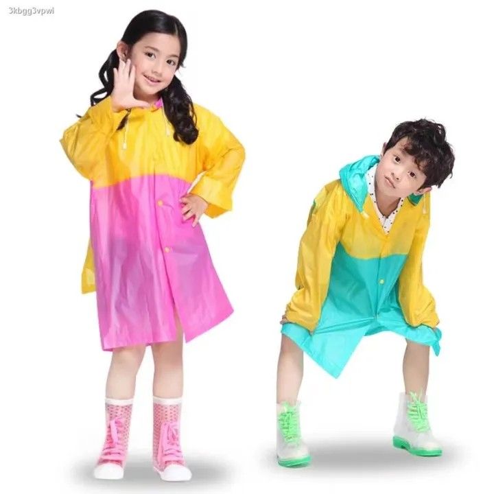 Light PVC Child & Kids Hooded Schoolbag Rain Coat Poncho – Long Raincoat Jacket Cover for Back to School Weather Protection and Outdoor Activities