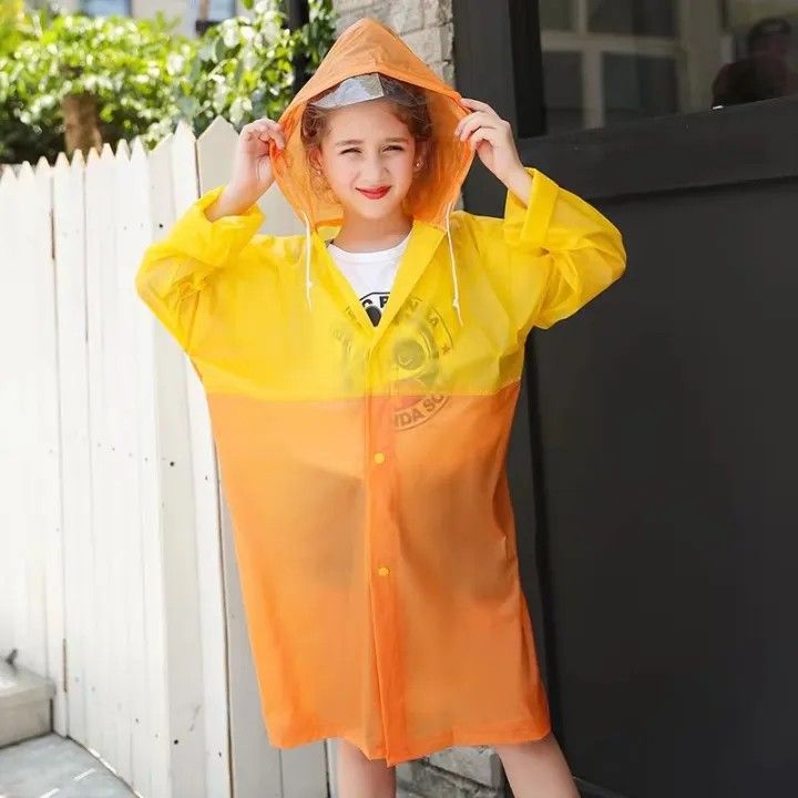 Light PVC Child & Kids Hooded Schoolbag Rain Coat Poncho – Long Raincoat Jacket Cover for Back to School Weather Protection and Outdoor Activities