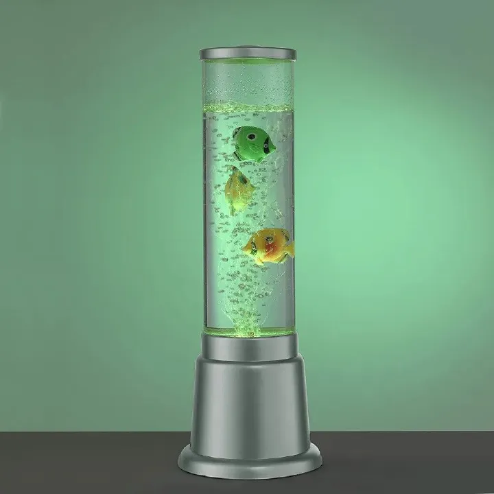 LED Water Bubble Aquarium Column 38cm Bubble Fish Tank – Electric Color Changing Artificial Aquarium with 5 Fish Lava Lamp for Mini Home Decoration