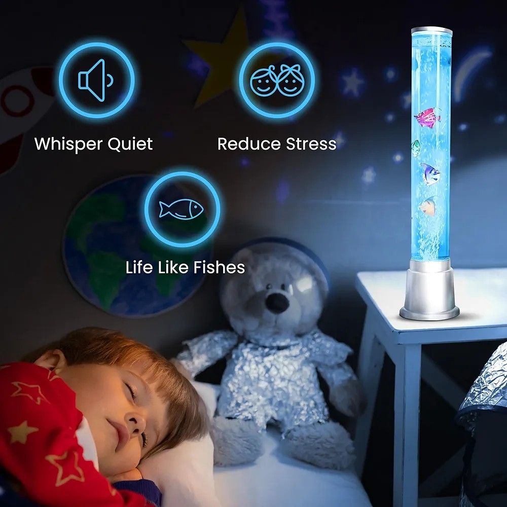 Bubble Sensory Fish Lamp 48cm Aquarium Night Light – 6 Color Changing Sensory Tubes Lava Table Lamp for Bedroom, Home Decor, and Relaxing Ambiance