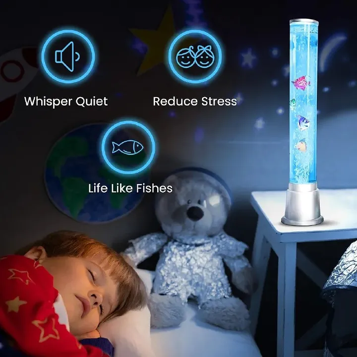 Bubble Sensory Fish Lamp 48cm Aquarium Night Light – 6 Color Changing Sensory Tubes Lava Table Lamp for Bedroom, Home Decor, and Relaxing Ambiance