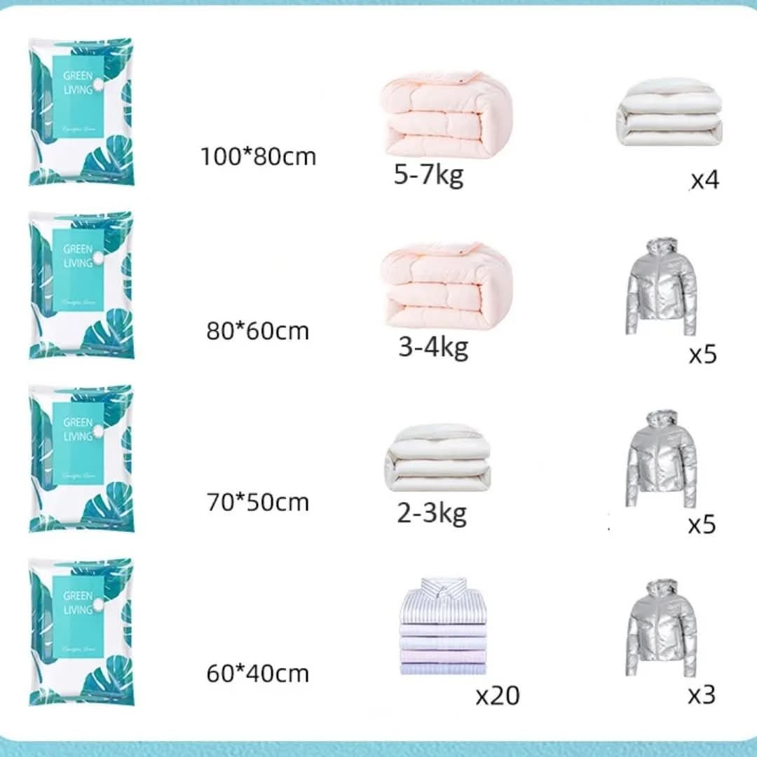 10pcs Set Vacuum Compression Storage Bags with Electric Pump – Space Saving Moisture and Dust Proof Large Medium Small Sizes for Quilts Coats and Clothing