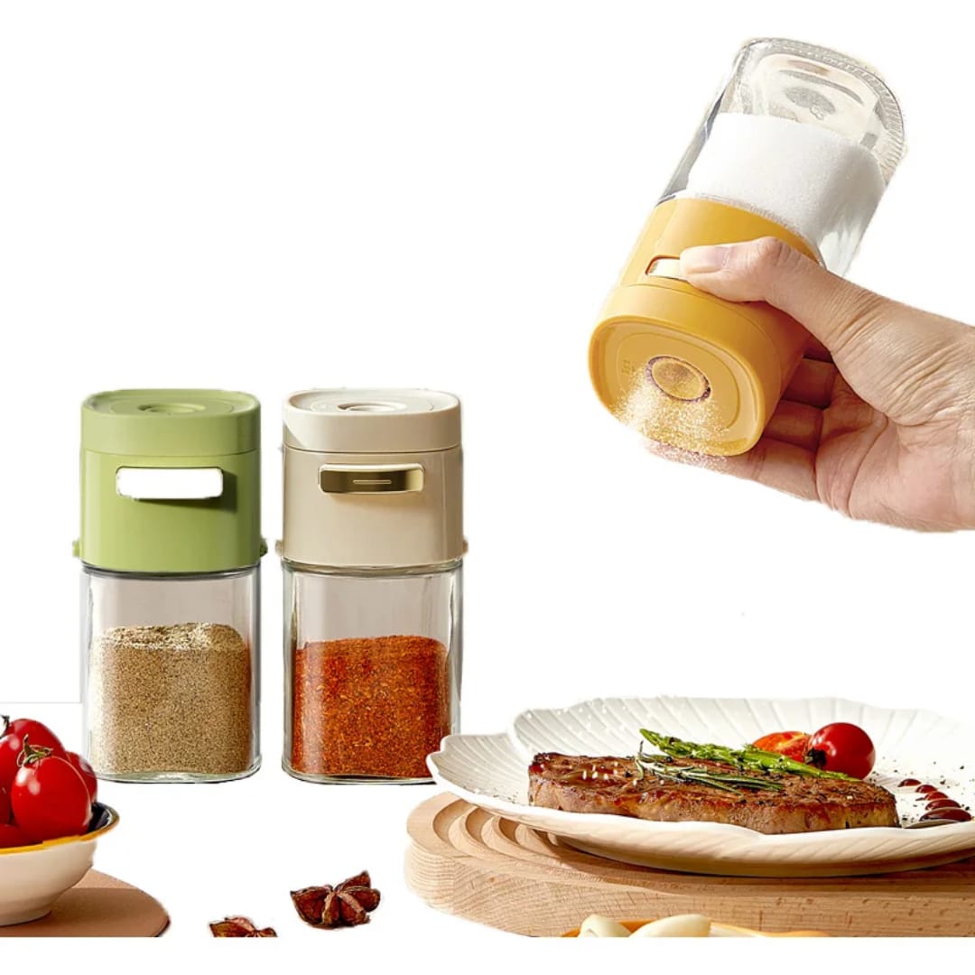180ml Glass Quantitative Seasoning Jar with Press-Type Salt Control Design, Ideal for Accurate Dispensing of Salt, Spices, or Sugar for Home Cooking, Baking, and BBQ Use