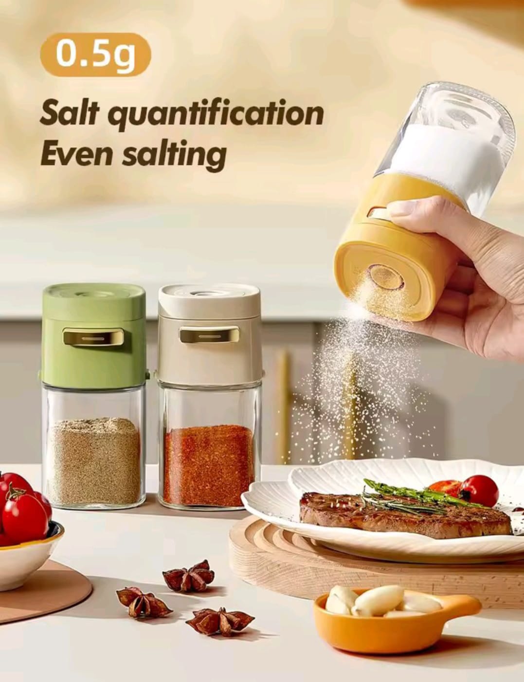 180ml Glass Quantitative Seasoning Jar with Press-Type Salt Control Design, Ideal for Accurate Dispensing of Salt, Spices, or Sugar for Home Cooking, Baking, and BBQ Use